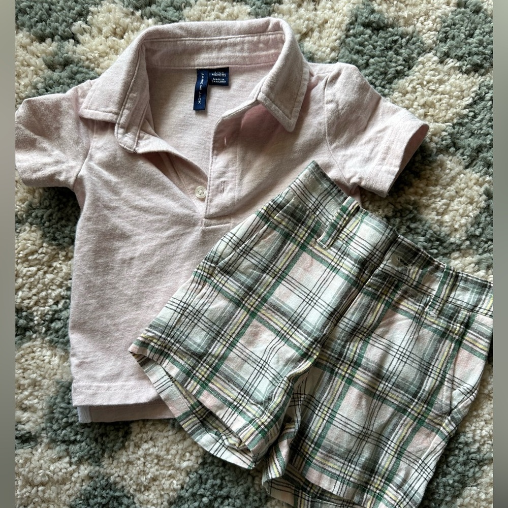 Pale pink, baby set, Janie and Jack, plaid shorts